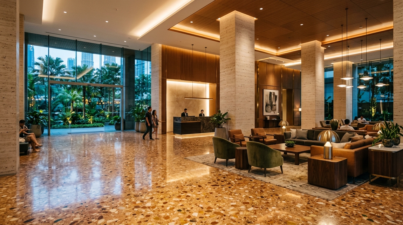 Luxury polished Terrazzo flooring in lobby